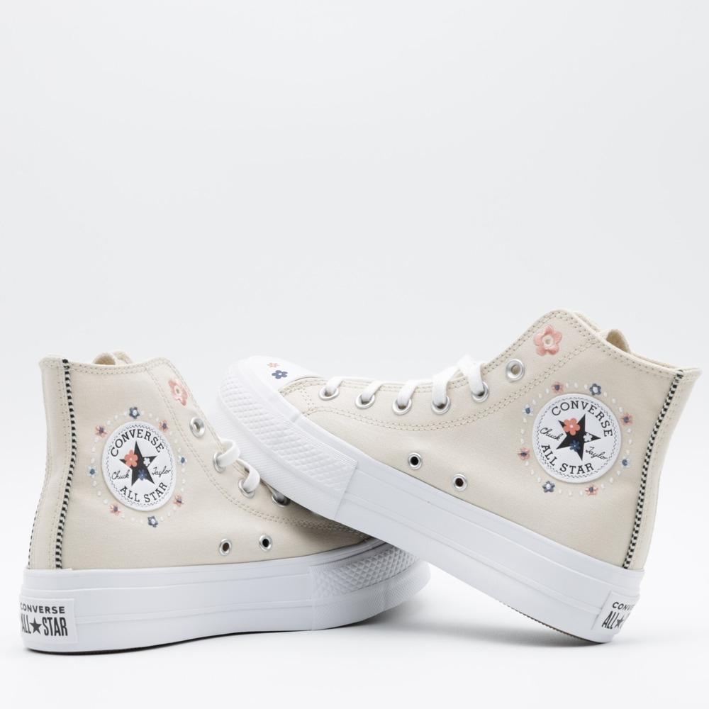 Converse Women's Chuck Taylor All Star Lift Platform Floral Shoes Ivory Size 8
